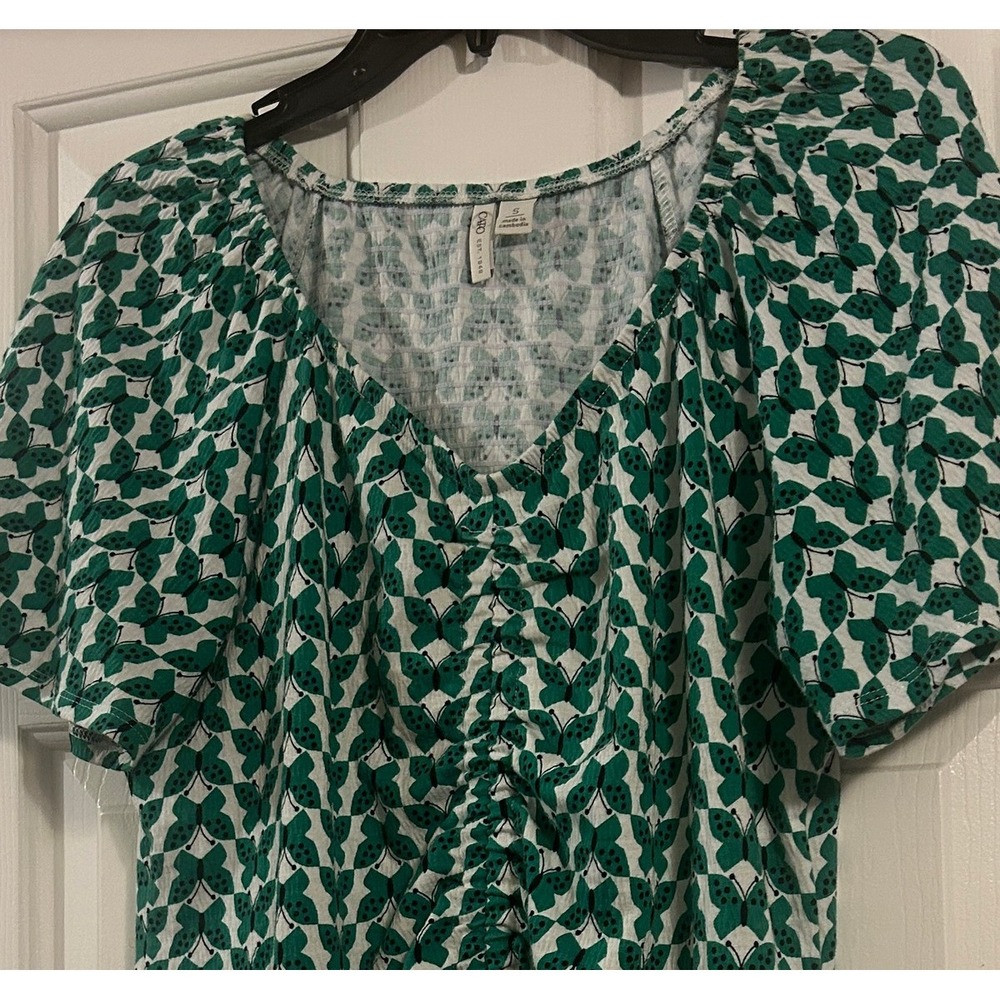 Cato Butterfly Print Ruched Front Top